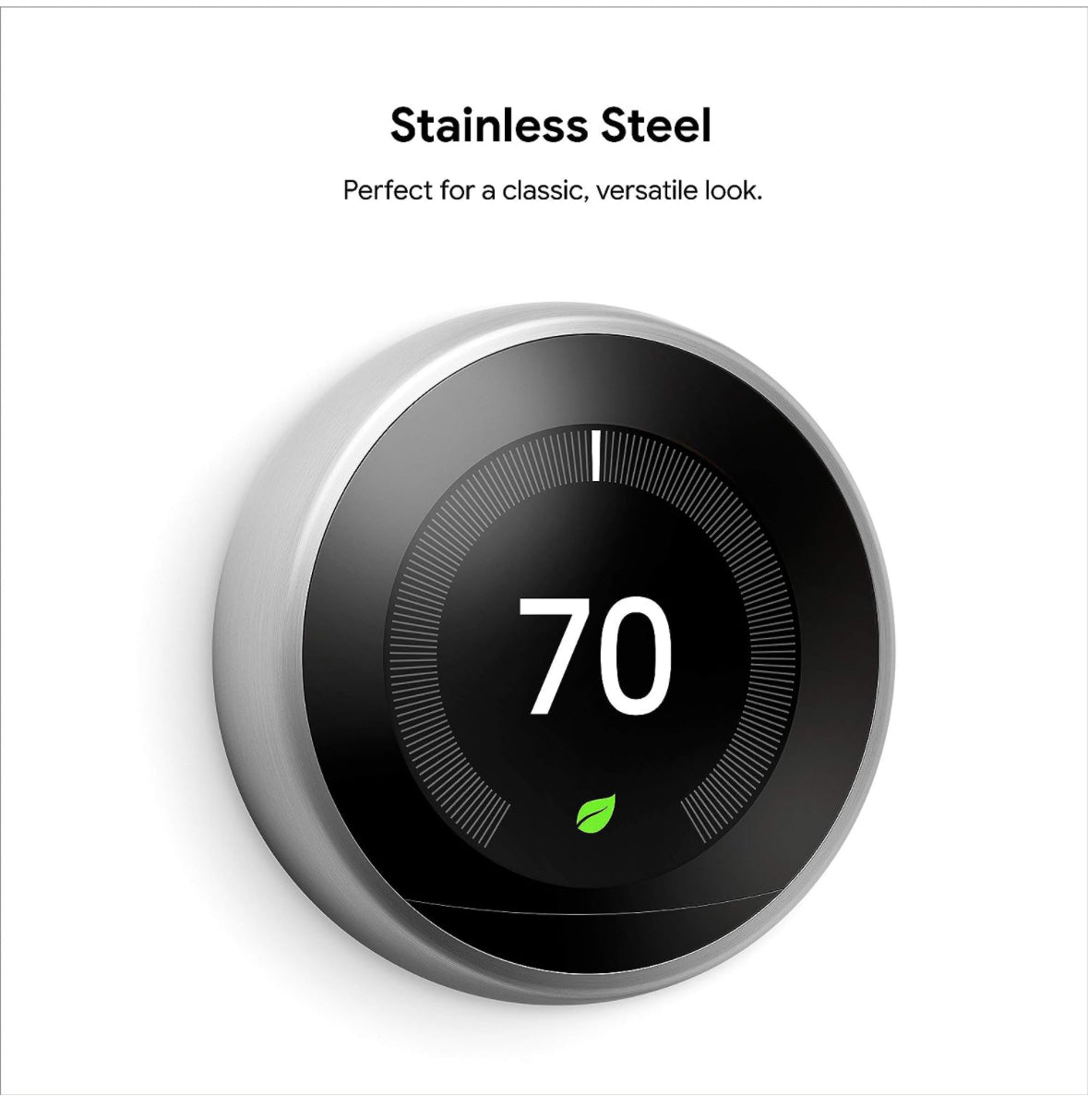 Nest Google T3007ES Learning Thermostat, 3rd Gen, Smart Thermostat, Stainless Steel, Works with Alexa