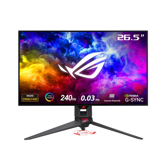 ASUS ROG Swift 27"1440P OLED DSC Gaming Monitor (PG27AQDM) - QHD (2560x1440), 240Hz, 0.03ms, G-SYNC Compatible, Anti-Glare Micro-Texture Coating, 99% DCI-P3, True 10-bit, DisplayPort